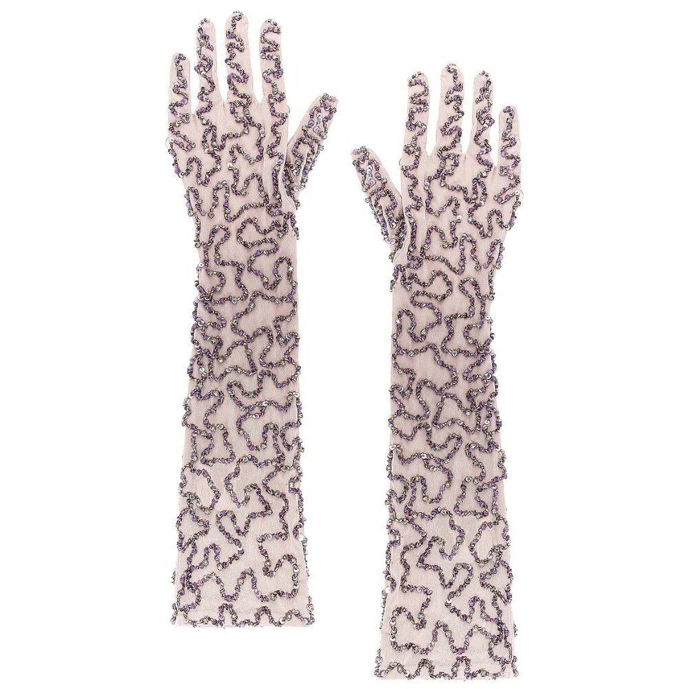 retrofete Poppy Gloves in Mink Grey One Size New Womens Sequin Elbow - Picture 2 of 7